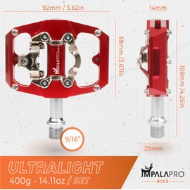 IMPALAPRO - Dual Function Bicycle Flat Pedals and SPD Pedals 9/16'' Compatible with Shimano SPD Pedals - Dual Platform MTB Flat Pedals and SPD Clipless Pedals (Red)