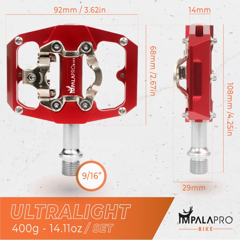 IMPALAPRO - Dual Function Bicycle Flat Pedals and SPD Pedals