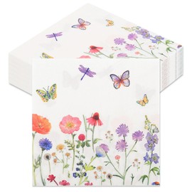Servietten Blumen, 100 Stück Papierservietten mit Blumen, Blumenwiese Servietten Schmetterlinge Servietten Blumenmuster Tisch Dekorationen für Frühling Garten Hochzeit Party