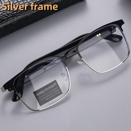 Bluetooth audio smart glasses, equipped with photochromic lenses, darkening and anti-polarizing in sunlight, metal frame, with surround sound and microphone, stylish design, suitable for both men and women Pouch Uv Christmas gift - Color: Silver frame