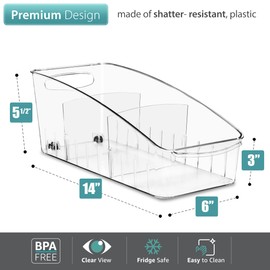 Sorbus Fridge Organizer on Wheels - Rolling Fridge Organizers and Storage Clear Design with Dividers & Handles for Kitchen Organization and Storage (Curved Top, Small - 1 Pack)