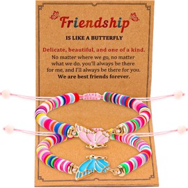 Butterfly Best Friend Bracelets for 2, Matching Friendship BFF Jewelry Set Pink Blue Adjustable Bracelet Gifts for Couple Women Sisters Christmas Birthday