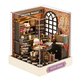 DIY Miniature House Kit - Wooden Dolls House with Dust Cover, Tiny Doll House Furniture Craft Kits Mini House Building Kit for Children Teens Adults Friends Birthday Home Decor(Moon Magic)