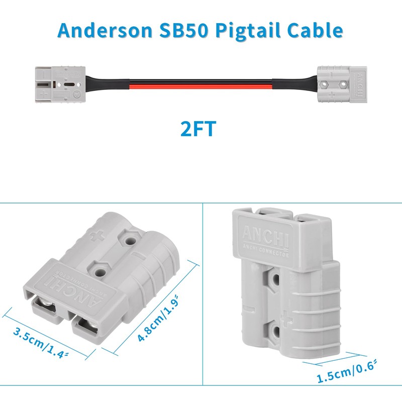 ELFCULB Anderson Connector Cable,10AWG 2FT 50Amp Anderson Battery Quick Connect
