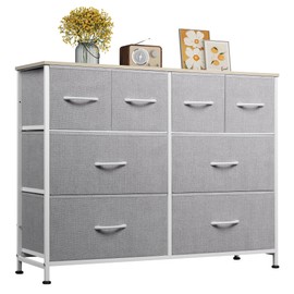 WLIVE 8 Drawer Dresser for Bedroom, Wide Fabric Dresser Storage Organizer, Chest of Drawers with Wood Top, Sturdy Steel Frame, Dressers for Living Room, Closet, Hallway, Light Grey
