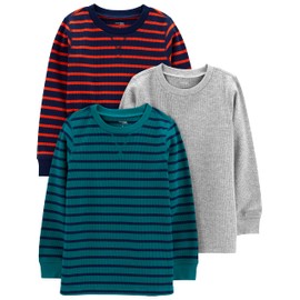 Simple Joys by Carter's Boys' 3-Pack Thermal Long Sleeve Shirts, Grey Heather/Navy Stripe/Teal Green, 4T