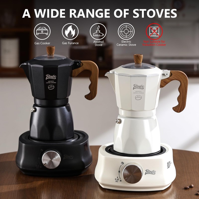 Bincoo Stovetop Espresso Maker, 4 Cups Moka Pot,Aluminum Espresso Coffee
