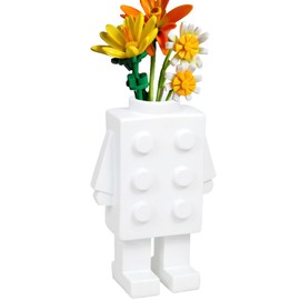MYFLOCY Building Block Vase for Flower Decor Cute Bouquet Decoration Cool Resin Building Vase Gift Unique Vase (White)