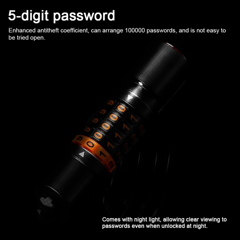 Bicycle Safety Lock Bike Motorcycle AntiTheft Elasticity Locks 5 Digits