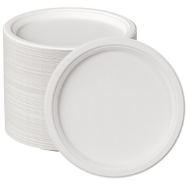 JOLLY CHEF 100% Compostable Paper Plates, 150 Pack 10 Inch Heavy Duty Plates, Disposable Biodegradable Eco-Friendly Sugarcane, Bulk White