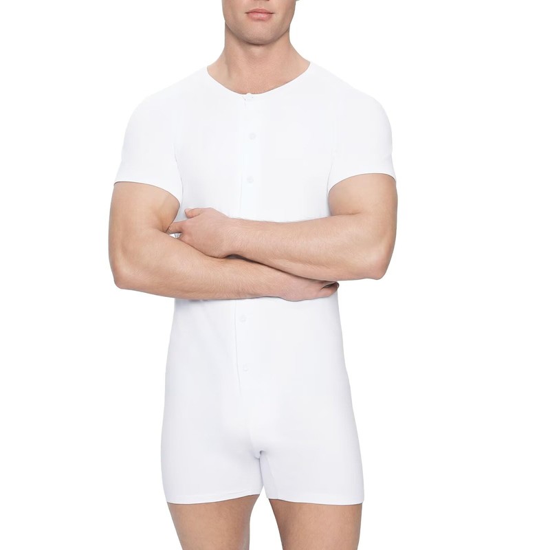 Landofgenie Mens Short Sleeve Onesie Jumpsuit Romper Pajamas Stretchy Cotton