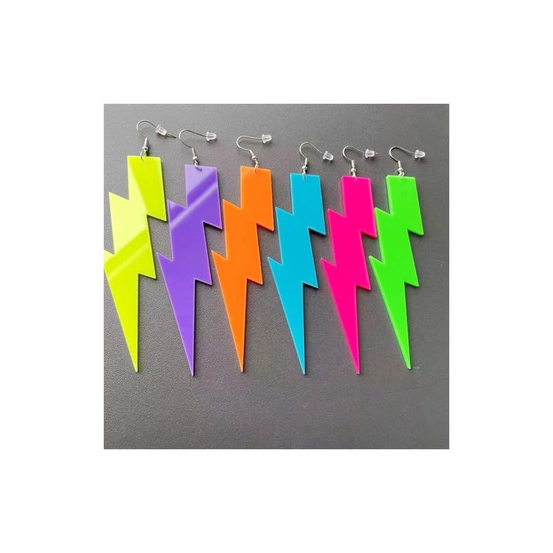 80s 90s Neon Earrings Fluorescence Retro Acrylic Lightning Drop Dangle