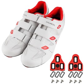 CyclingDeal Bicycle Road Bike Universal Cleat Mount Men's Cycling Shoes with 9-Degree Floating Look ARC Delta Compatible Cleats Compatible with Peloton Indoor Bikes Pedals - White - 14.5 US Men
