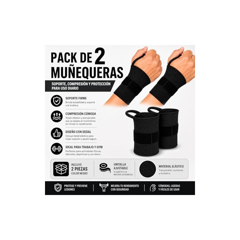 Muñequera Elástica con Dedal (Pack de 2) | Soporte de