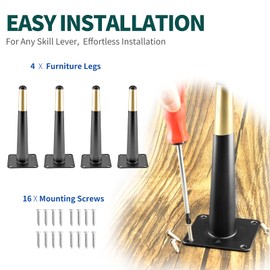 Seimneire 4pcs 8 Inch Furniture Legs, Straight Conical Metal Legs Matte Black Gold Mid-Century Style Furniture Feet for Sofa Cabinet Table Chair Cupboard Couch Ottoman Home DIY Projects