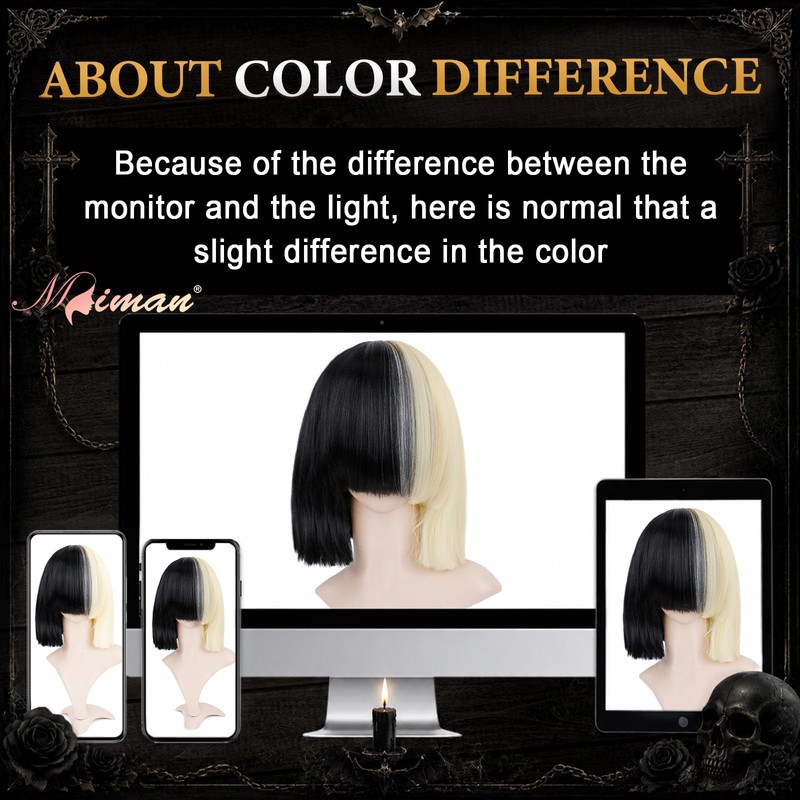 Half Blonde and Black Wig 2 Tone Hair Short Straight