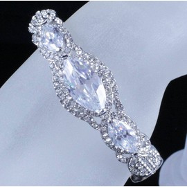 Janefashions BRIDAL CZ CUBIC ZIRCON AUSTRIAN CRYSTAL BANGLE BRACELET CUFF SILVER B12104