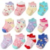 Baby Non Slip Grip Ankle Socks, 12-Pack [Cartoon] Sticky Slippery