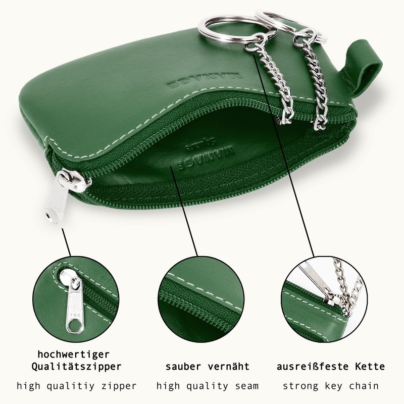 MANAGE Leather Key Case with Coin Compartment and Key Ring