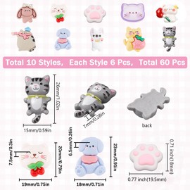 SUNNYCLUE 1 Bag 60Pcs 10 Styles Cat Resin Charms Dog Cabochon Colorful Cute Kitty Puppy Head Mini Pet Flatback Resin Animal Cabochon for Craft Making Handcraft DIY Hairpins Scrapbooking Embellishments