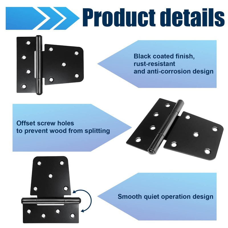Heavy Duty Gate Hinges 6 Pack, Black Iron 3.5 Inch