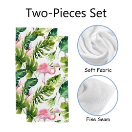 TsingZa Hand Bath Towels Set of 2 Flamingo Greenery Palm Tree, Soft Absorbent Microfiber Face Fingertip Towels for Bathroom Kitchen Decor Gym Sports, Quick Dry Hair Drying Cloth 30"x15"