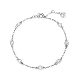 MINDDHA 14K Gold/White Gold Plated Cubic Zirconia Simulated Diamond Pearl Station Infinity Chain Bracelets for Women | Adjustable Chain Bracelet | 6-8 Inch, 7 Inch, Metal, Cubic Zirconia