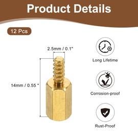 PATIKIL 12pcs M2.5 Male to Female Self-Tapping Hex Standoffs Spacers Pillars, M2.5 8+6mm Brass Motherboard Standoffs Copper