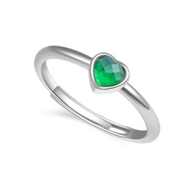 LDADAN Green Agate Rings for Women, Natural Green Jade Rings Cocktail Ring. Dainty Adjustable White Gold Plated Heart Rings for Her, Brass, Agate