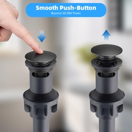 Hibbent 10 Pack Universal Bathroom Sink Drain Stopper, Pop Up Drain Strainer with Overflow, Push and Seal Sink Plug with Basket for Lavatory Vanity Vessel, Anti-Clogging Strainer, Matte Black