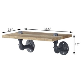 TREATLIFE HOME Oak and Sandy Black Rectangle Wall Shelf with Industrial Water Pipe Design, Functional Storage for Decor or Essentials, 18.5 x 9.5 x 6.5 inches