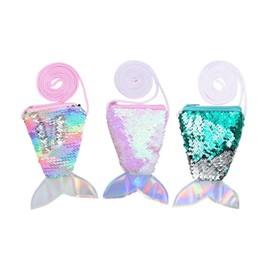 3Pcs Mini Children's Coin Purse Cute Mermaid Tail Sequins Zipper Wallet Fashionable Kids Wallet Change Purse Glittering Crossbody Bag Coin Purse