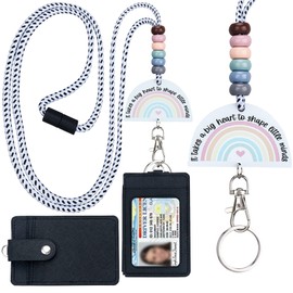 ABAMERICA Teacher Lanyards for Id Badges and Keys, Cute Beaded Lanyards for Women with Keychain and Leather Holder of 12 Card Slots, Comfortable, Detachable, Unique Designs from USA