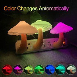[3 Pack] UTLK Plug-in LED Mushroom Night Light Lamp with Dusk to Dawn Sensor,Plug in LED Bed Cute Mushroom Nightlight Night lamp Wall Light Baby Night Lights for Kids Children (7-Color)