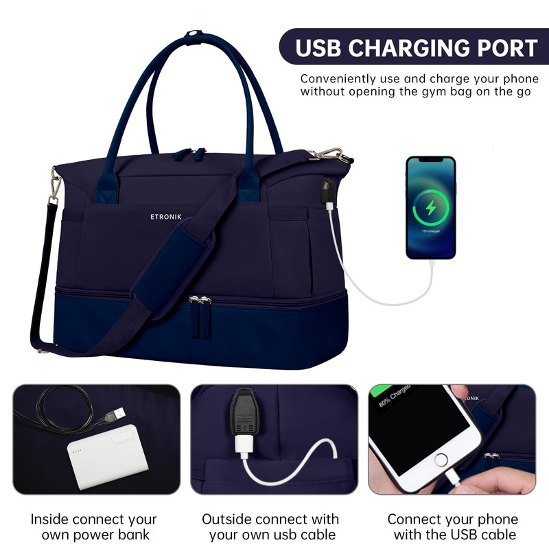 ETRONIK Weekender Bags for Women, Canvas Travel Bag 2 Pcs