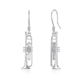 HARMONY BOLA Trumpet Earrings 925 Sterling Silver Trumpet Dangle Drop Earrings Music Lover Jewelry Birthday Christmas Gifts for Women