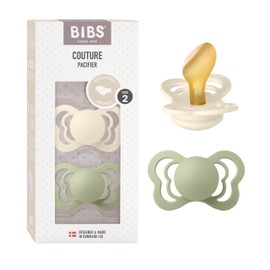 BIBS Pacifiers - Couture Collection | BPA-Free Baby Pacifier | Made in Denmark | Set of 2 Ivory/Sage Color Premium Soothers | Size 6-18 Months