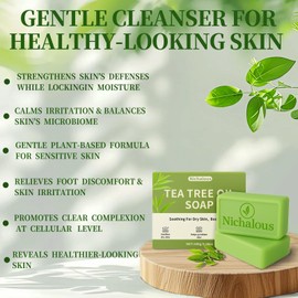 3PCS Tea Tree Soap, Purifying Body Soap Bar with Tea Tree Oil & Coconut Oil, Gentle Cleanser for Healthy, Looking Skin, Plant-Based Formula for Face & Body