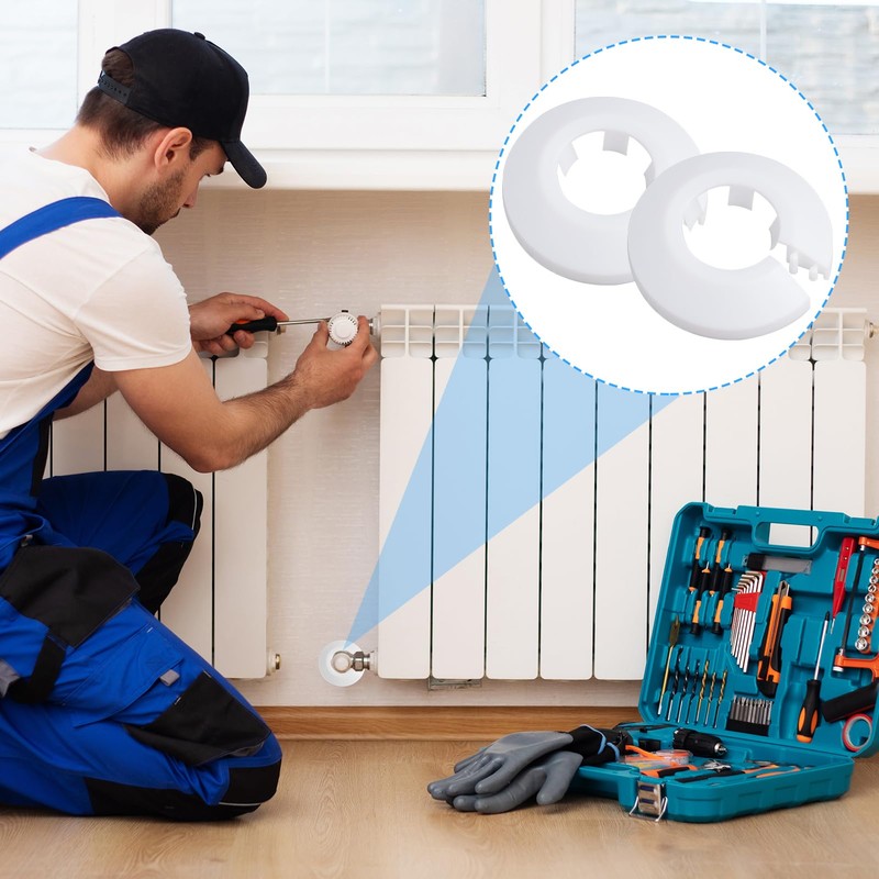 12-Pack White Plastic Radiator Pipe Covers, Durable PVC Pipe Collars,
