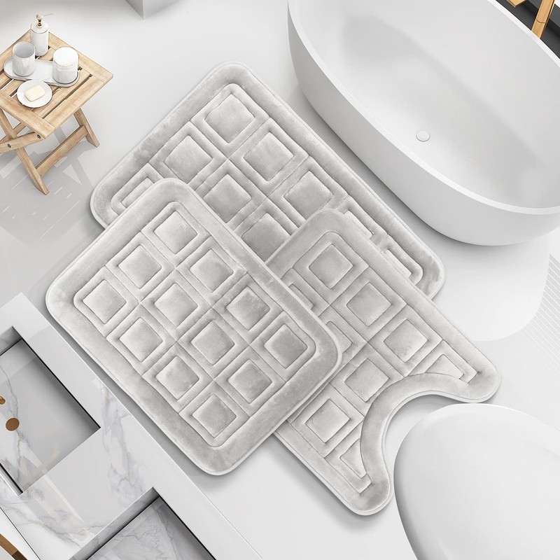 Clara Clark Bathroom Rugs Sets 3 Piece, Velvet Memory Foam