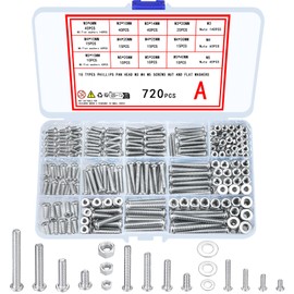Ewwtrey Ewwtrey 720 Stck M3 M4 M5 verzinkte Schrauben mit Muttern und Unterlegscheiben Sortiments Set, verschiedene Kreuz Flachkopf Maschinenschrauben Muttern und Schrauben Set (Silber 720)