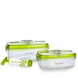 Vacucraft Airtight Food Storage Containers, 3 Pack, BPA Free Plastic, with Lids and Pump
