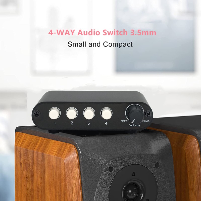TENEALAY 4-Way 3.5mm Stereo Audio Switch Input Signal Source Switcher