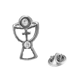 First Communion Lapel Pin Brooch - Silver Chalice with Gems 8711