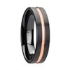 Black Ceramic Wedding Band With Rose Gold Center Groove Ring