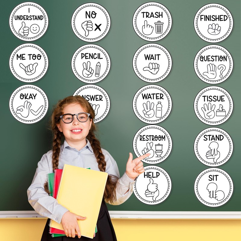 16 Pcs Sign Language Posters for Classroom, Teacher Students Visual