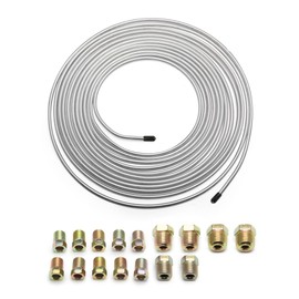 25Ft of 3/16 Zinc Plated Copper Brake Line Kit - Includes 16 Inverted Flare Fittings - Universal Copper Coil Brake Line Repair Kit for Car,Home,Industrial (Silver)