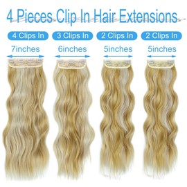 4PCS Clip in Hair Extensions 20'' Thick Full Head Double Weft Natural Clip on Hair Extensions Curly Wavy Synthetic Hair Extension Hairpieces