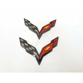GM For 2014-2019 Corvette C7 Gloss Black Front & Rear Set Cross Flags Emblem