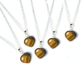 Wonder Care Natural Healing Tiger Eye Crystals Pendant for women crystal pendant Tiger Eye quartz necklace with Silver chain Crystal heart healing Tiger Eye pendant- Pack of 5